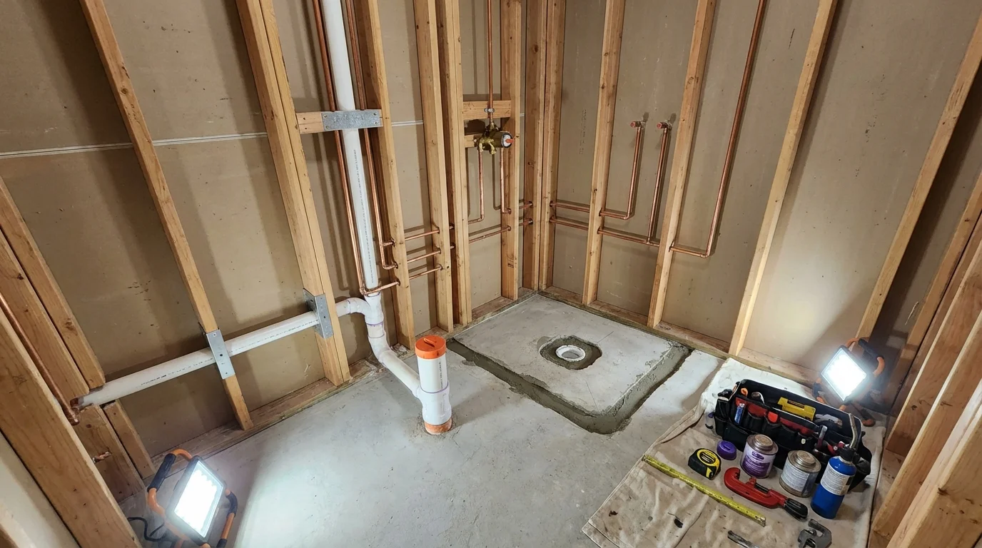 Bathroom rough-in plumbing during remodel by Johns Plumbing LLC in Fort Lauderdale