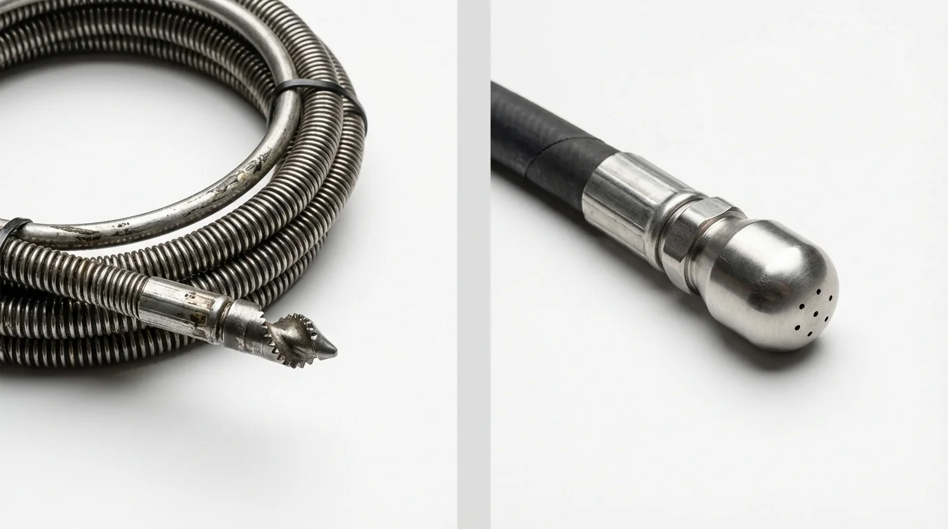 Drain snake cable and hydro jetting nozzle used for drain cleaning in Fort Lauderdale, FL